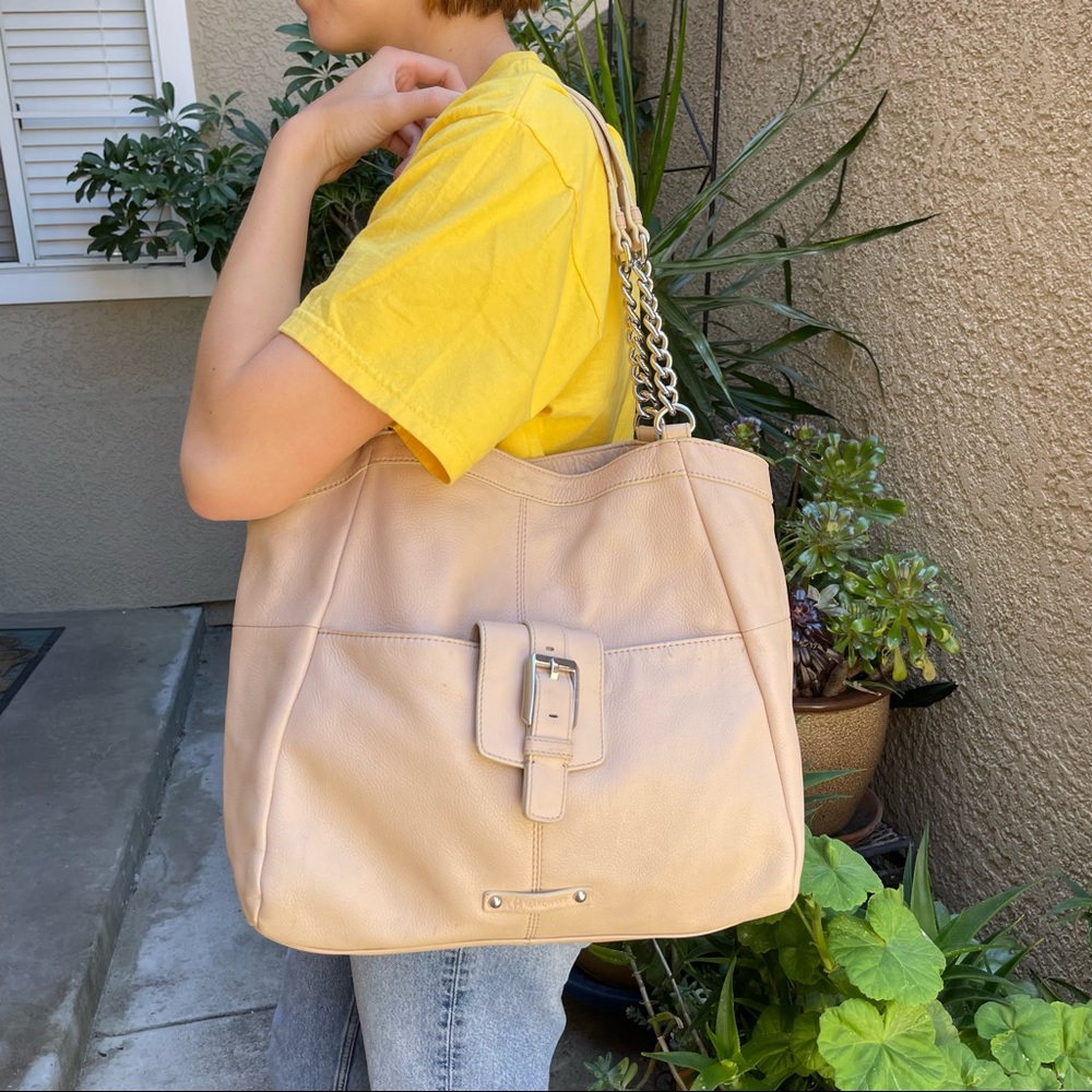 Nude B.Makowsky pebbled leather large bag